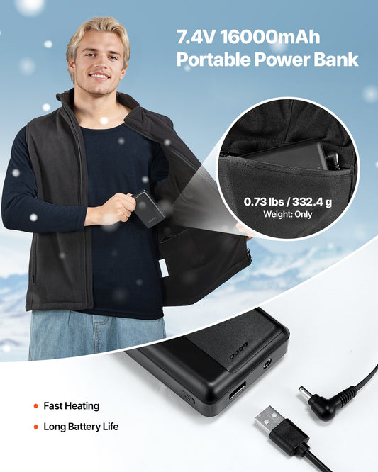 Heated Vest, Men Electric Heating Vest With 16000 MAh Battery Pack, 6 Heating Zones Lightweight Rechargeable Winter-Vest With 3 Levels, For Outdoor Hiking Camping Fishing Skiing, Size L